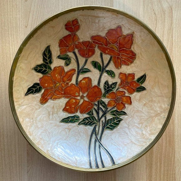 Other - Vintage Enamelled Brass Floral Dish - Made in India